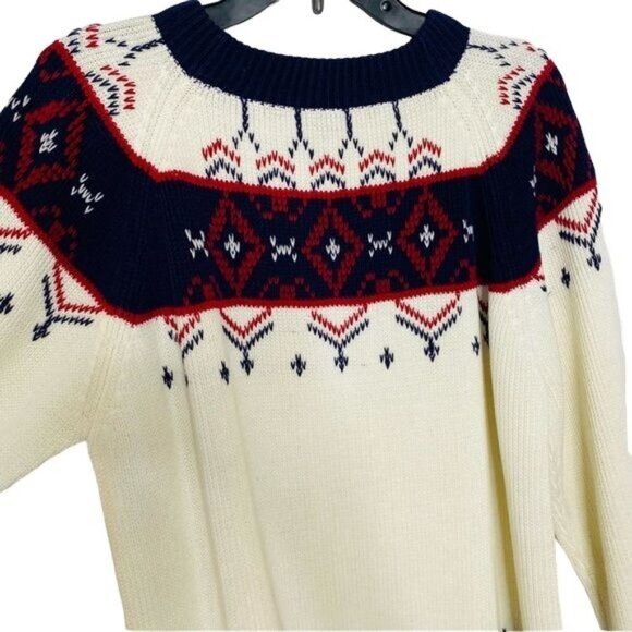 Vintage JCPenny Winter Knit Off White Blue Red Holiday Style Men's Sweater Size - Picture 2 of 8